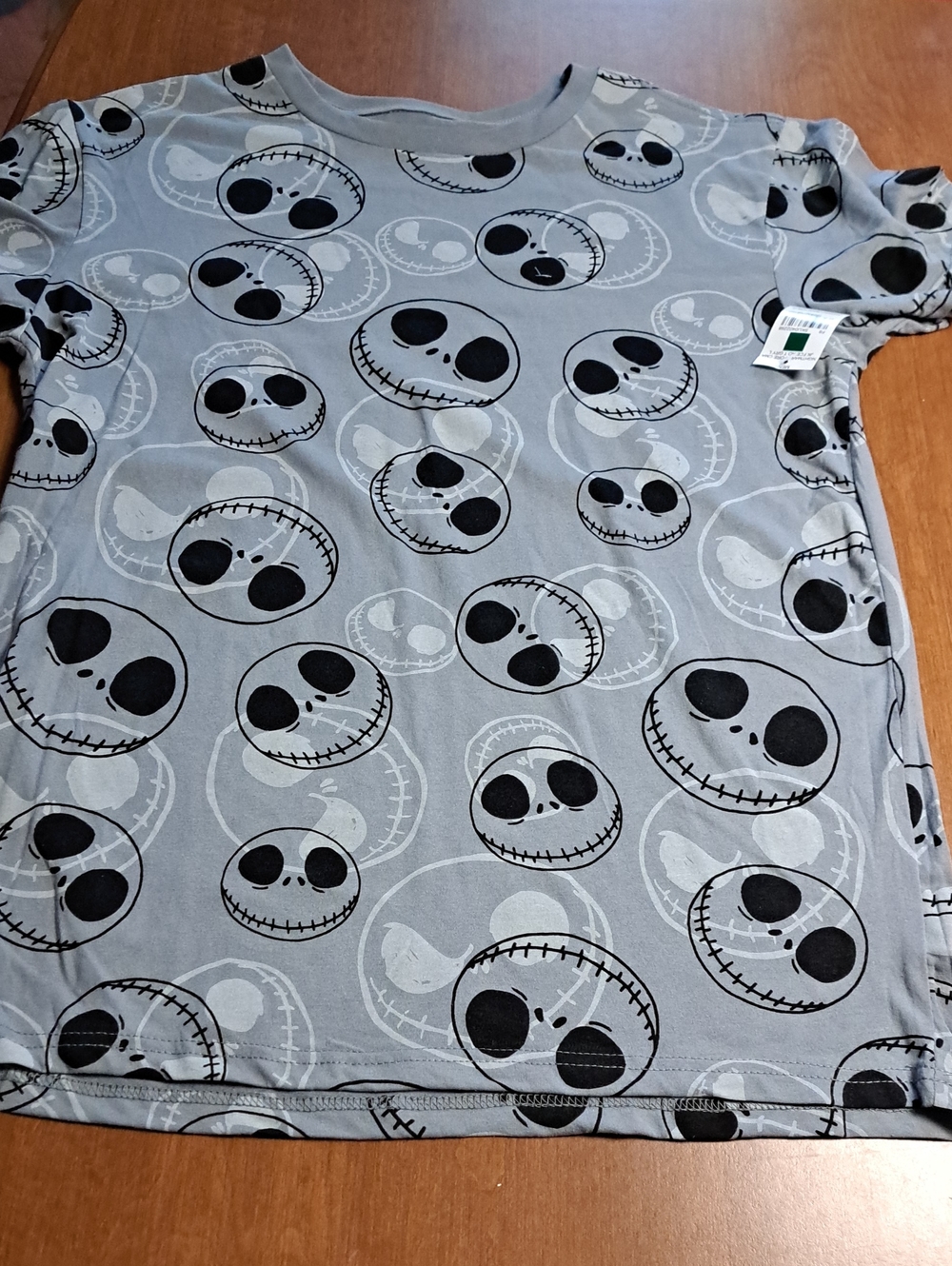 Gray Unisex Jack Skellington Tee Halloween Print Ptp 20"